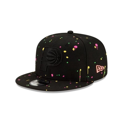 Black Indiana Pacers Hat - New Era NBA Neon Splatter 9FIFTY Snapback Caps USA6854931